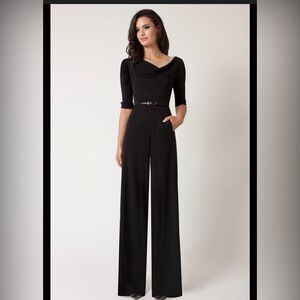 Black Halo Jackie O Jumpsuit NWT Size 2 Black Wide Leg Belted
